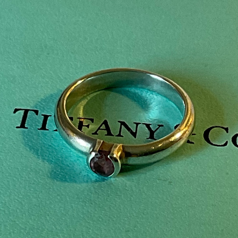 Tiffany & Co Sterling Silver Amethyst Peridot Stack Band Ring Size 5 Rare